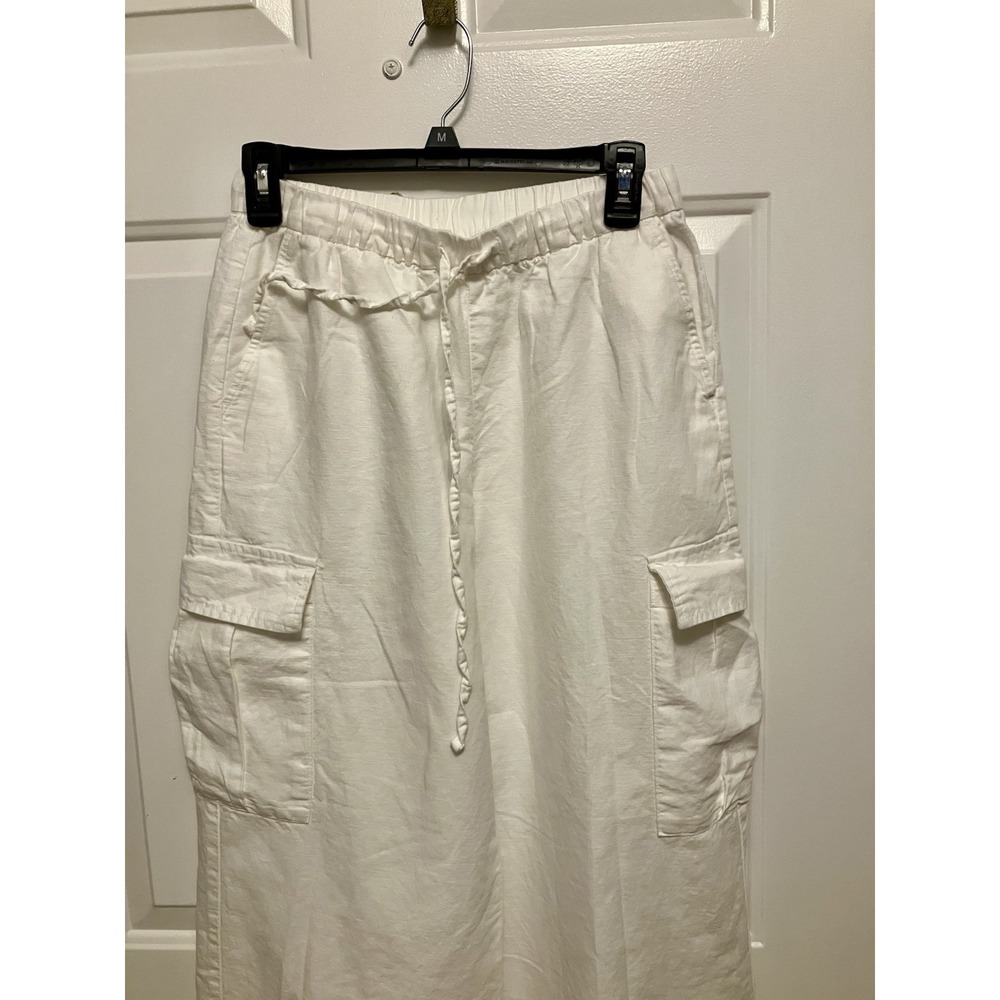 GAP White Linen Sz XS Cargo Pants‎ Women’s Wide Leg Pull On Comfy Beachy Coastal
